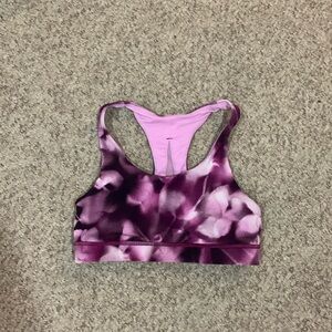 Lululemon pink purple tye dye like print racer back mesh sports bra sz 4